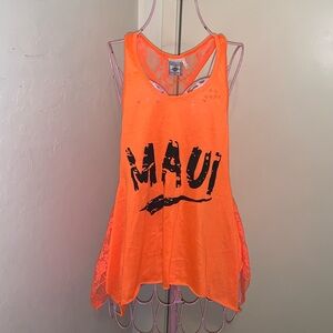 🎁Like New Exist Miami Orange/Black Maui Lace Tank- Medium